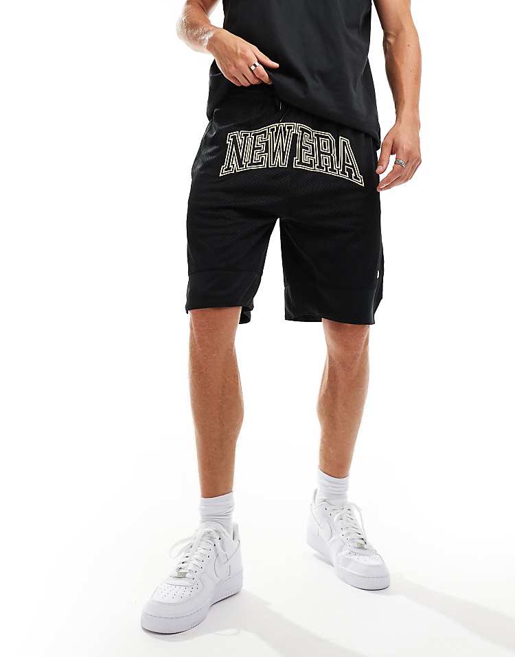 New Era Black Oversized Mesh Shorts in black