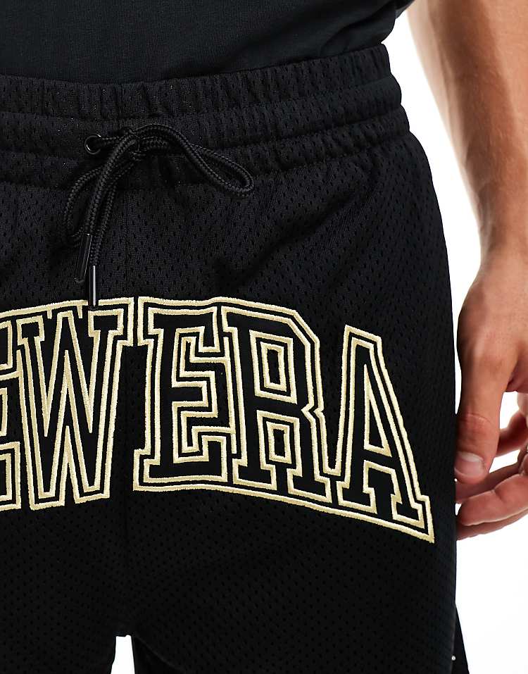 New Era Black Oversized Mesh Shorts in black