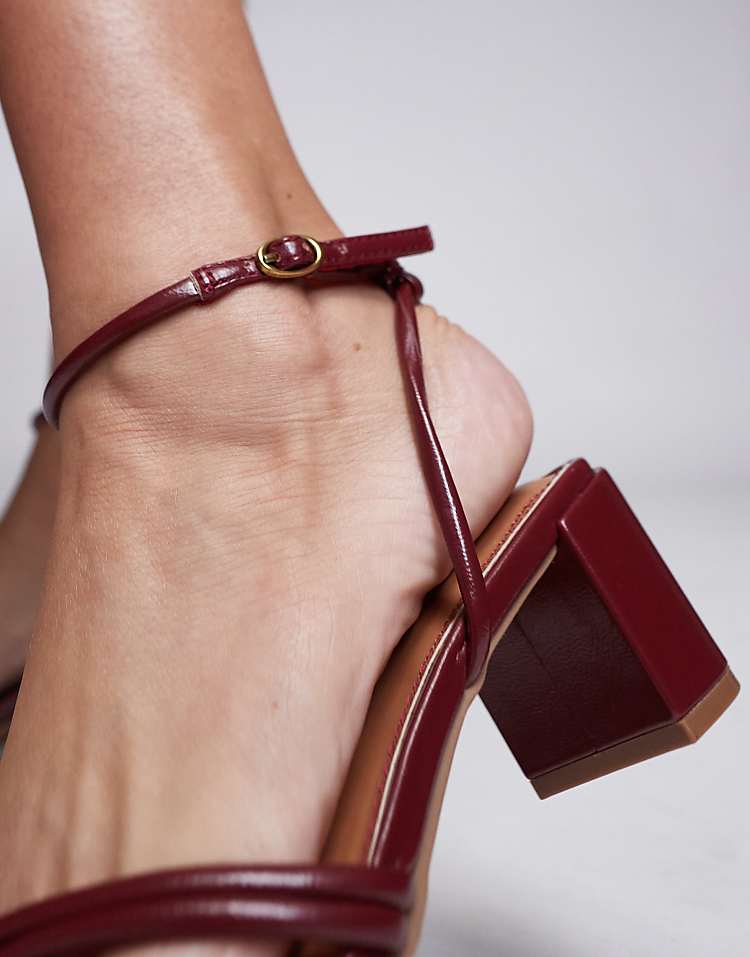 River Island block heel strappy sandal in burgundy