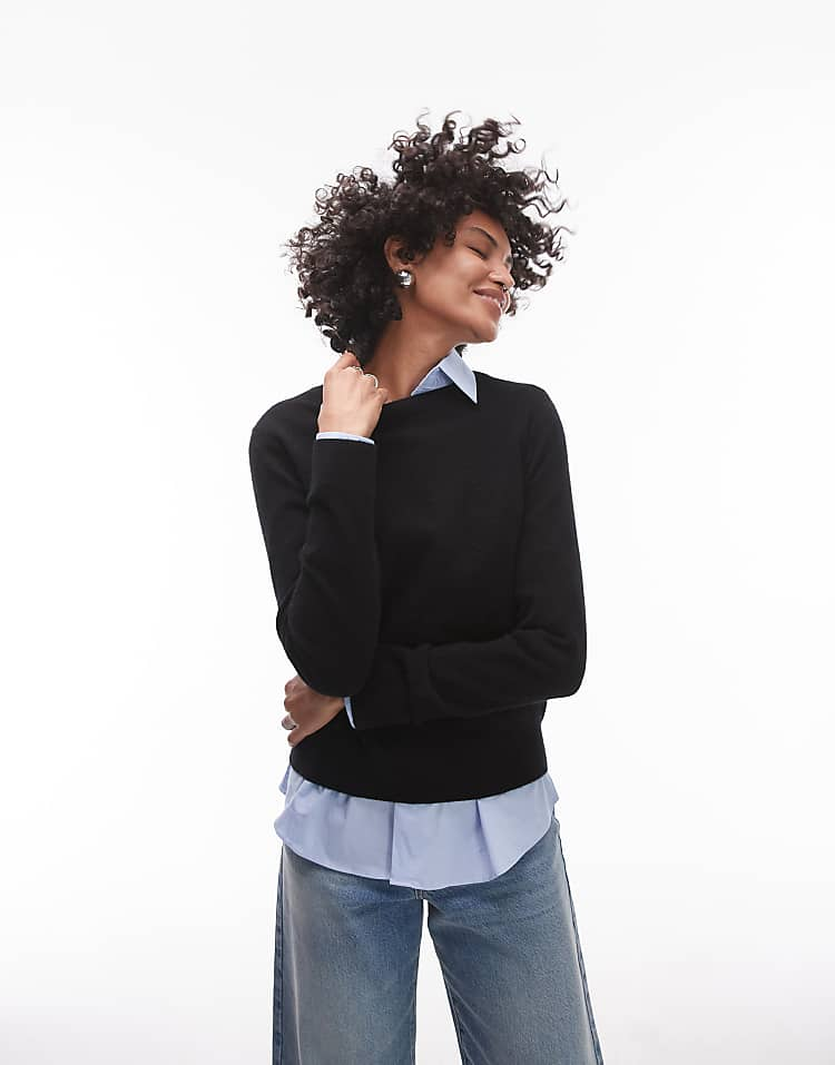 Mango cashmere round neck jumper in black