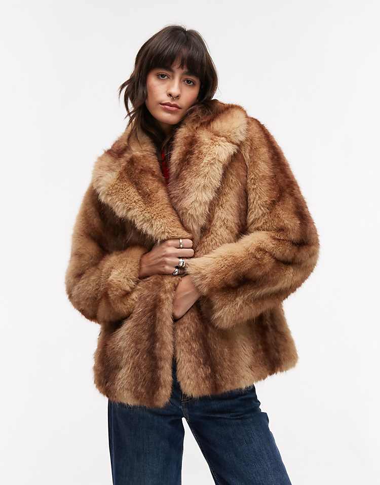 Mango mixed faux fur jacket in brown