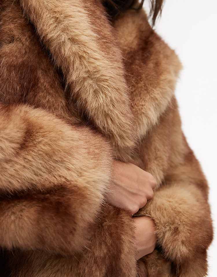 Mango mixed faux fur jacket in brown