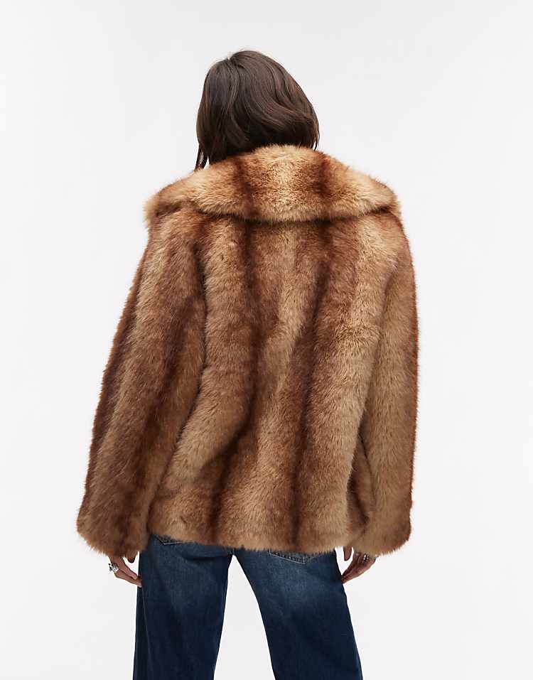 Mango mixed faux fur jacket in brown