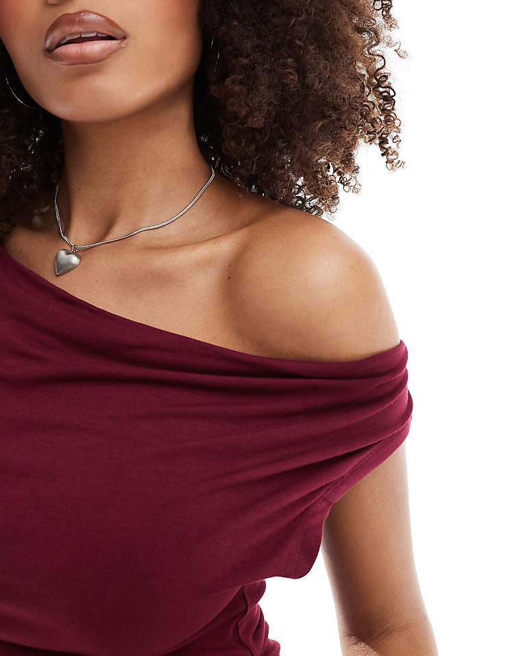 ASOS DESIGN slinky cowl top in wine