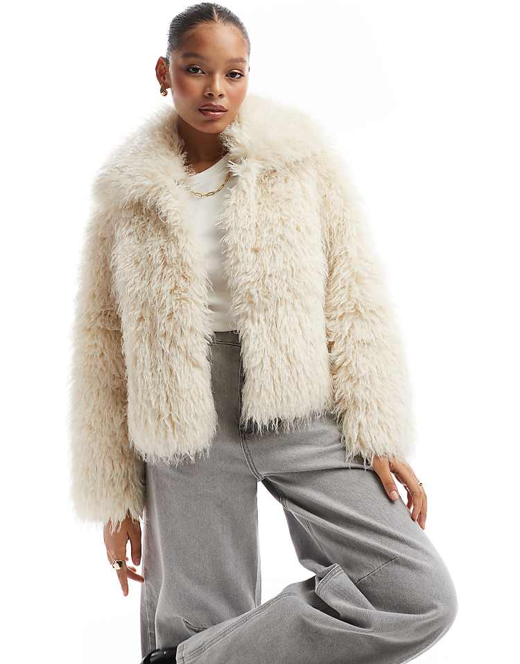 Stradivarius faux fur jacket in pale pink