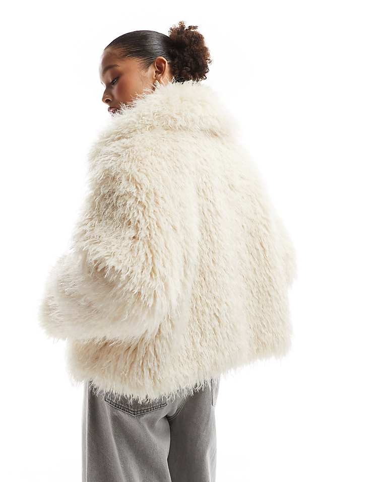 Stradivarius faux fur jacket in pale pink