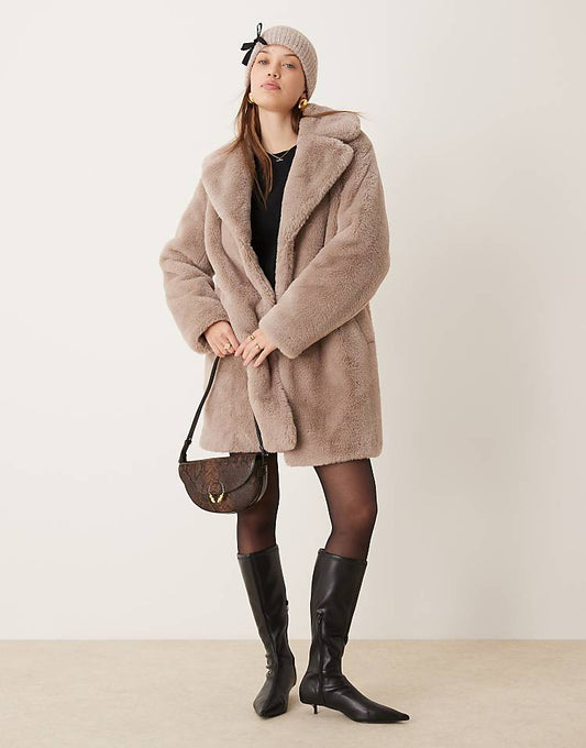 New Look faux fur coat in mink