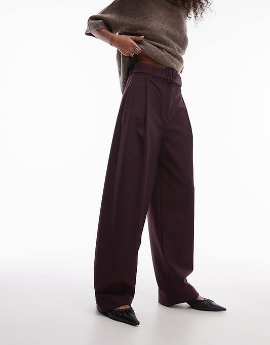 & Other Stories wool blend tailored trousers with barrel leg in burgundy