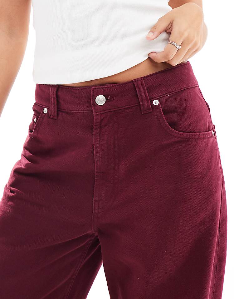 ASOS DESIGN turn up jean in burgundy