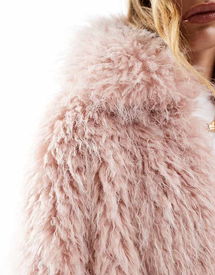 Stradivarius faux fur jacket in pale pink