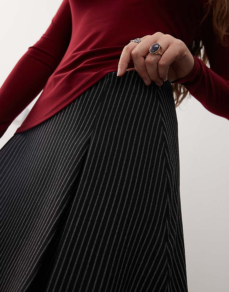 Reclaimed Vintage tailored skort in burgundy pinstripe