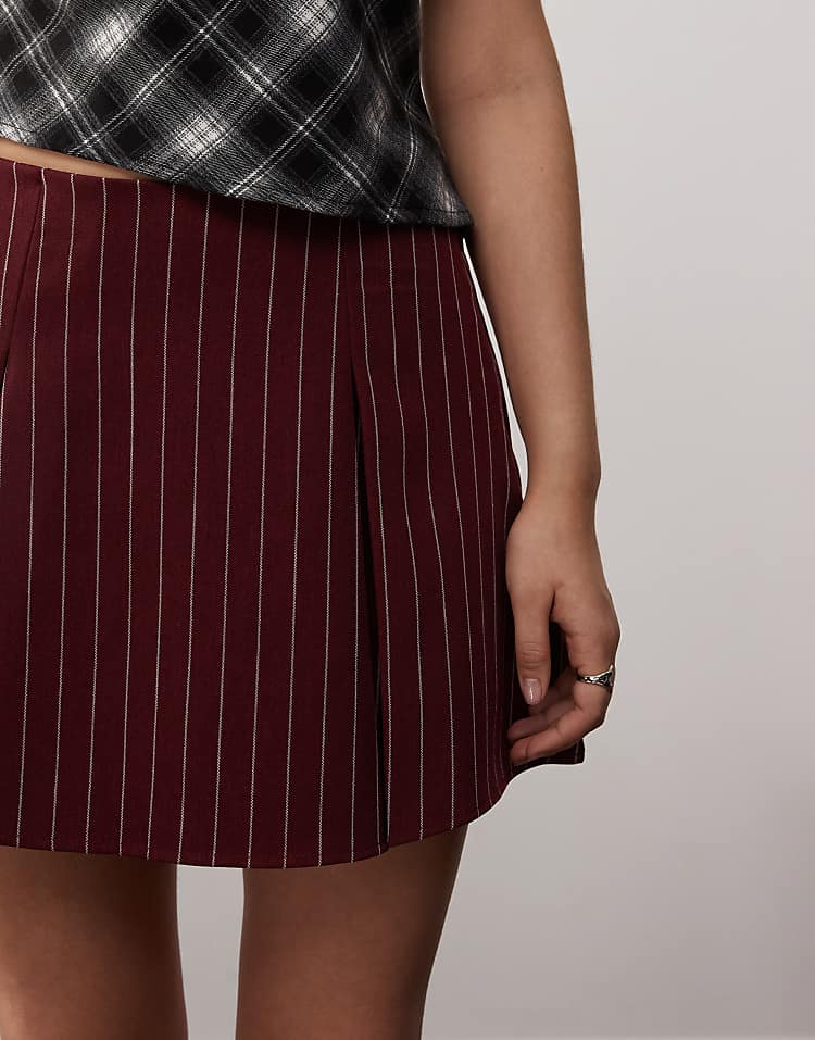 Reclaimed Vintage tailored skort in burgundy pinstripe