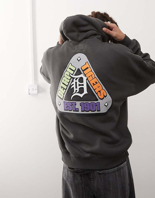 47 Brand Detroit Tigers motif back hoodie in charcoal