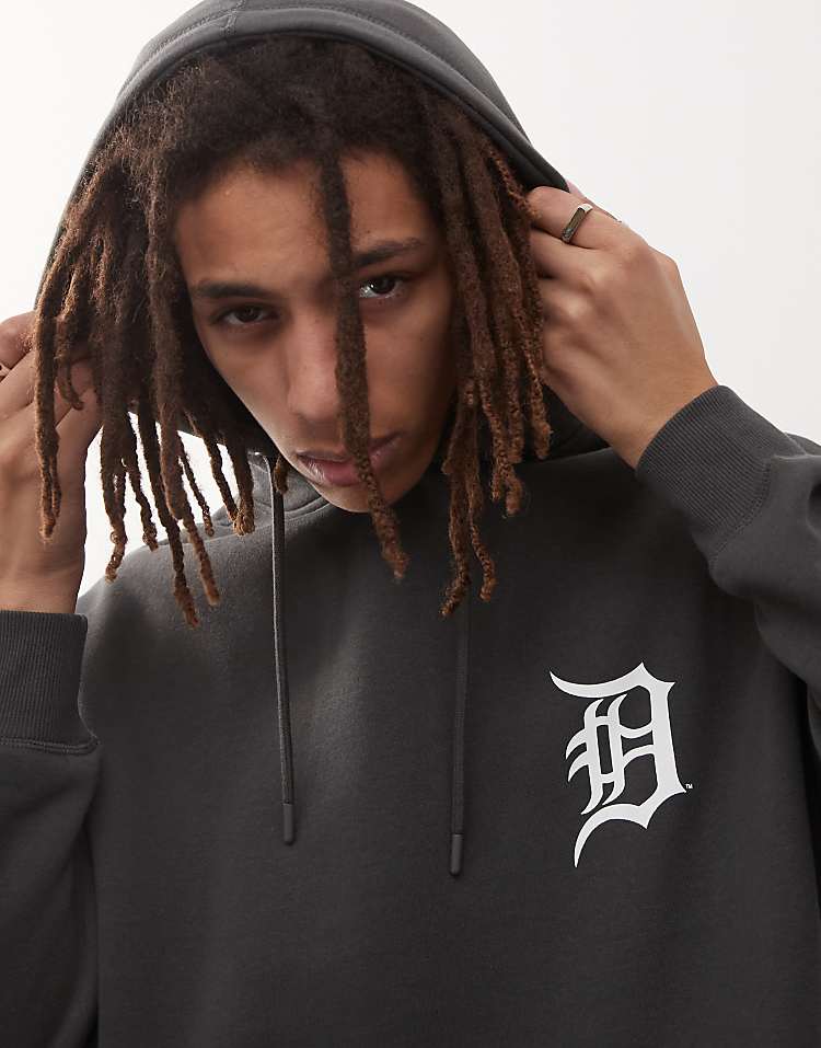 47 Brand Detroit Tigers motif back hoodie in charcoal