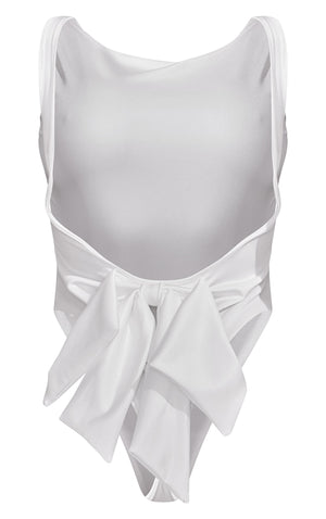 White Backless Bow Detail Racer Swimsuit