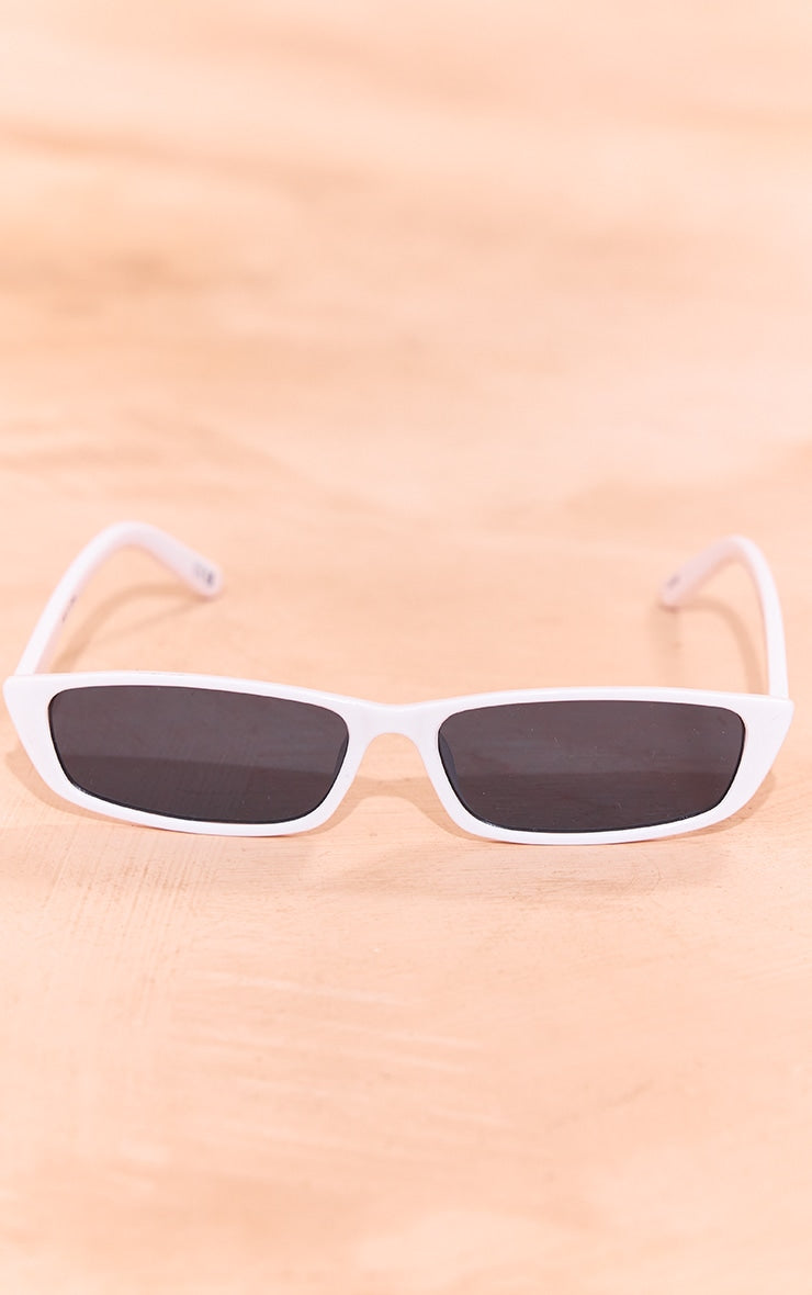 White Slim Rectangular Lense Sunglasses