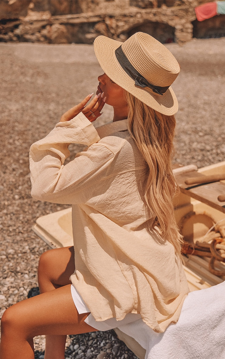 White Linen Look Oversized Beach Shirt - HCWP 