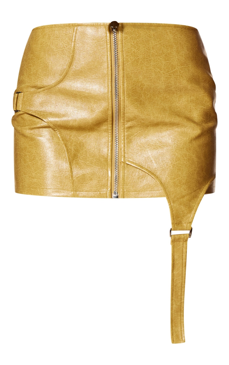 PLT Label Camel Faux Leather Strap Detail Mini Skirt