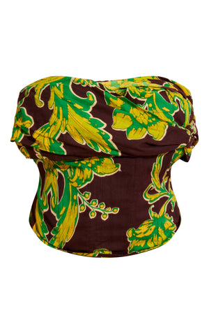 Plus Brown Floral Boning Dipped Hem Corset Top