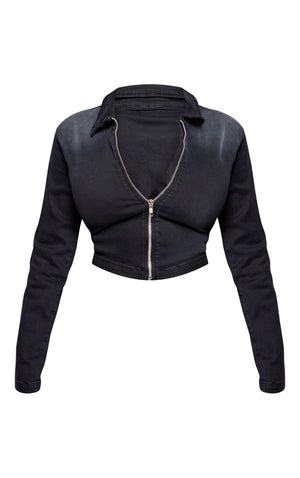 Shape Black Denim Cropped Zip Through Jacket