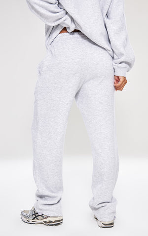 Ash Grey Oversized Contrast Piping Straight Leg Joggers