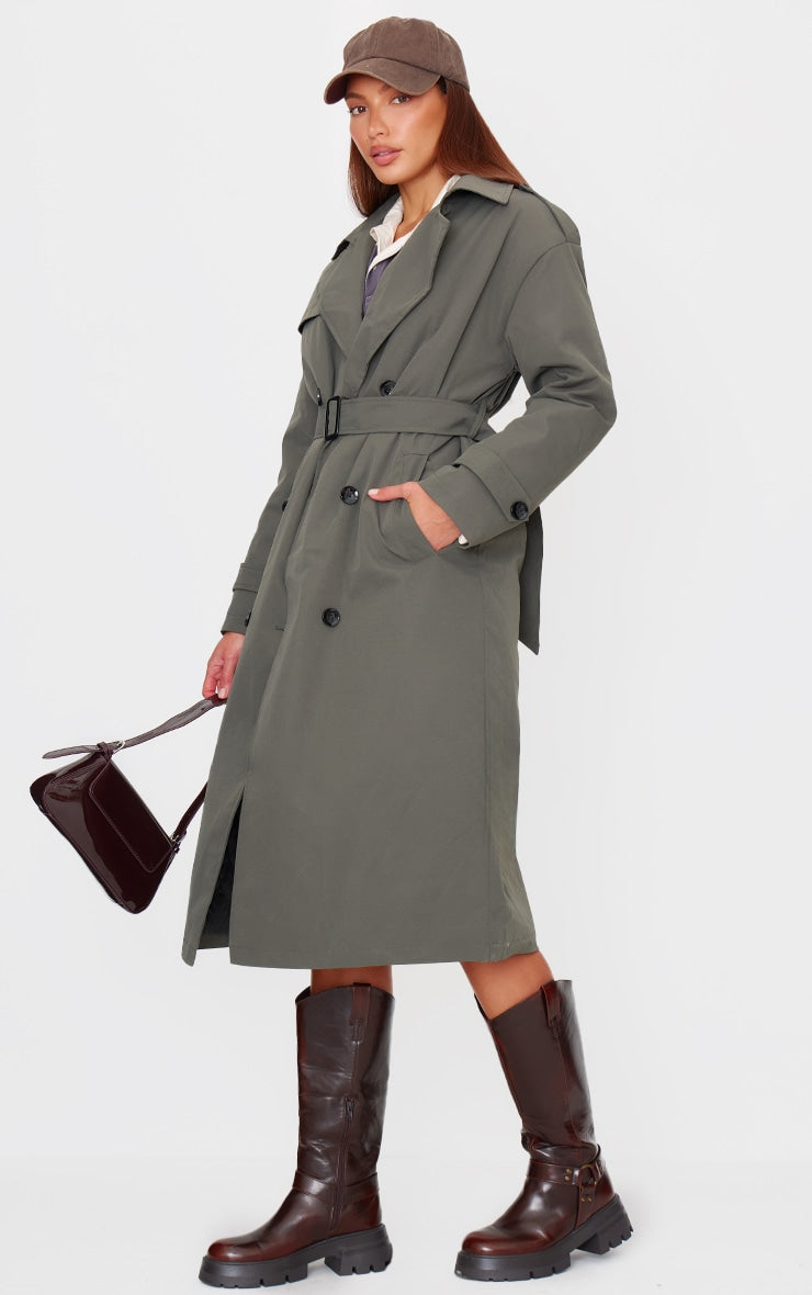 Khaki Woven Quilted Lining Trench Coat