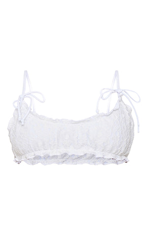 White Lace Frill Bandeau Bikini Top