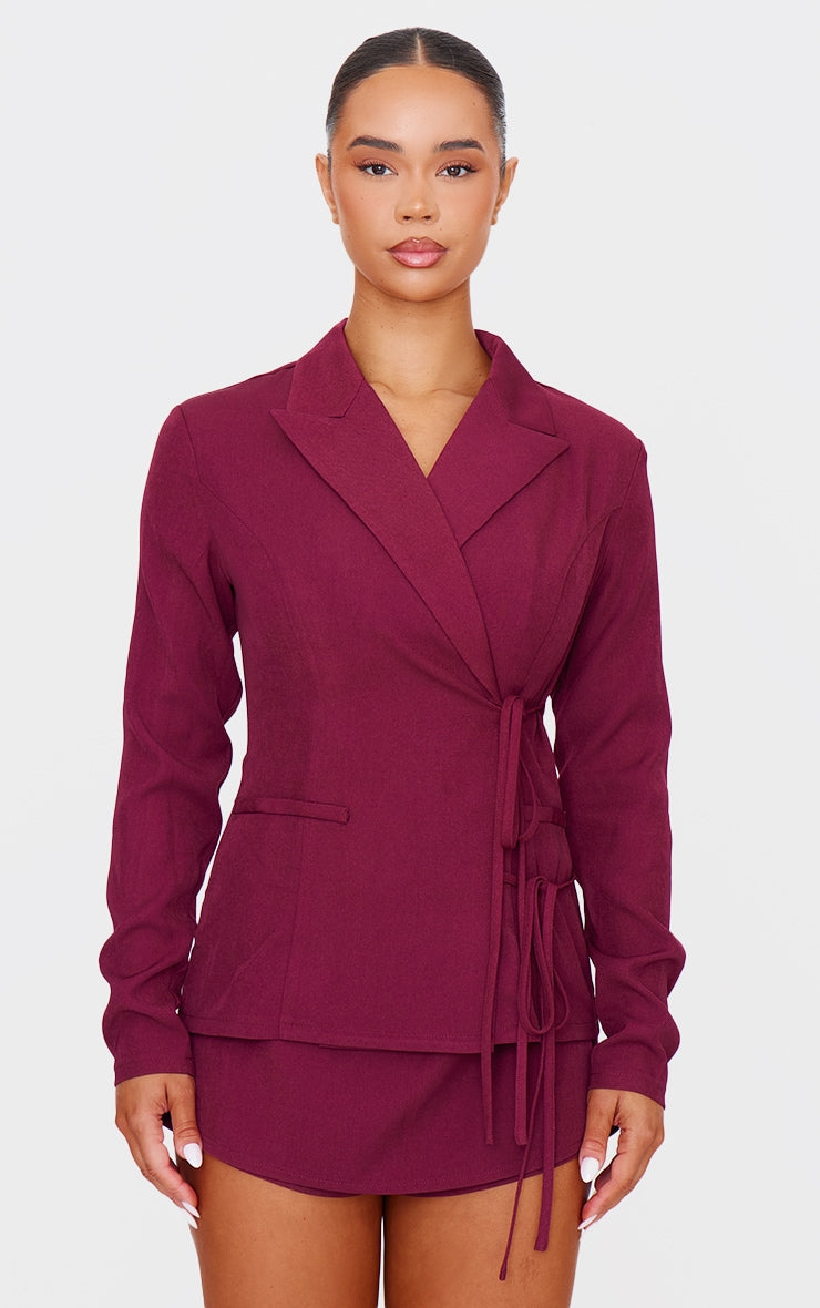 Burgundy Premium Tailored Woven Wrap Front Playsuit