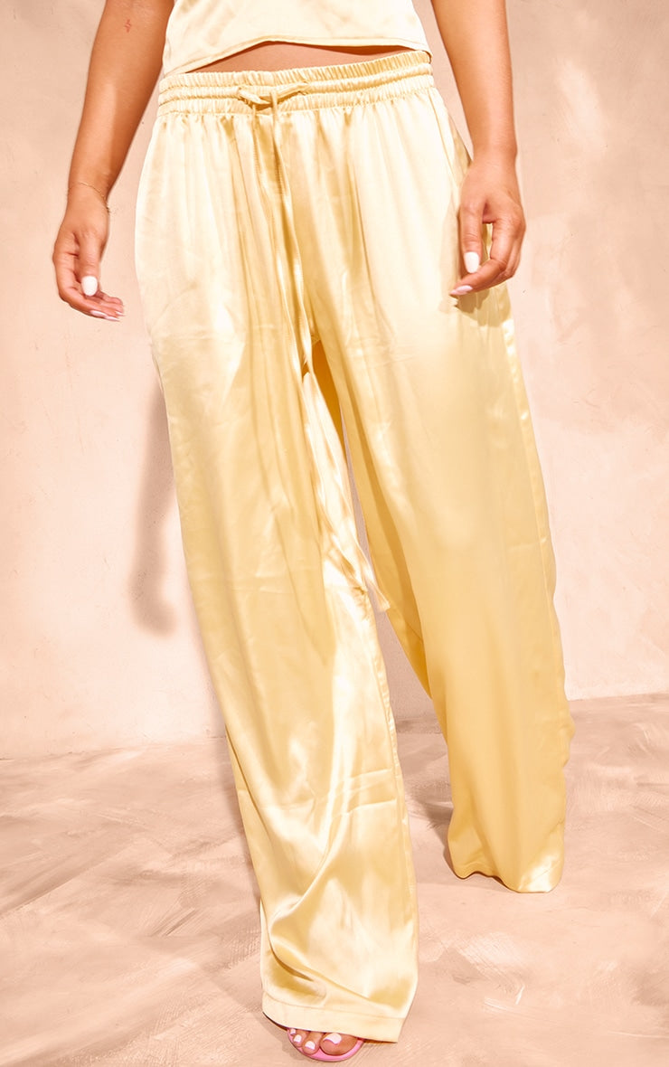 Buttercream Satin Drawstring Waist Straight Leg Trousers - HCWP 