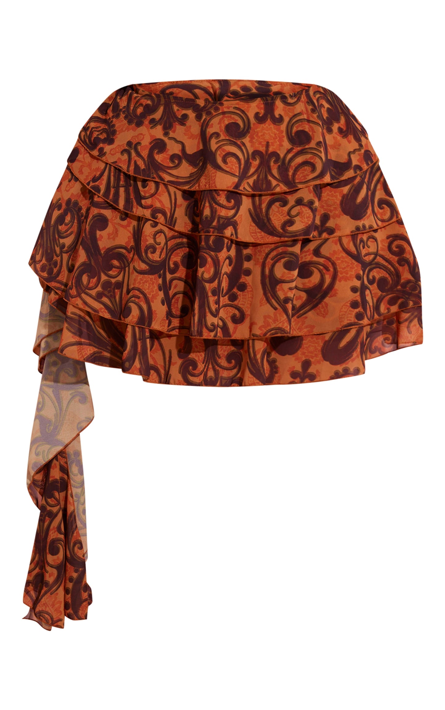 Plus Orange Ruffle Tiered Detail Mini Skirt