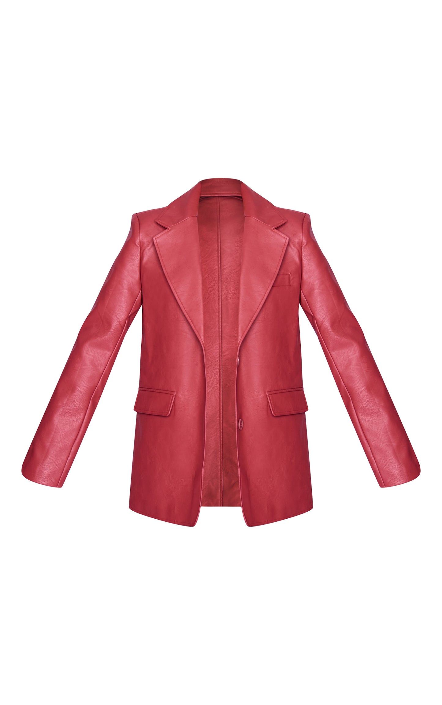 Cherry Red Textured Faux Leather Blazer