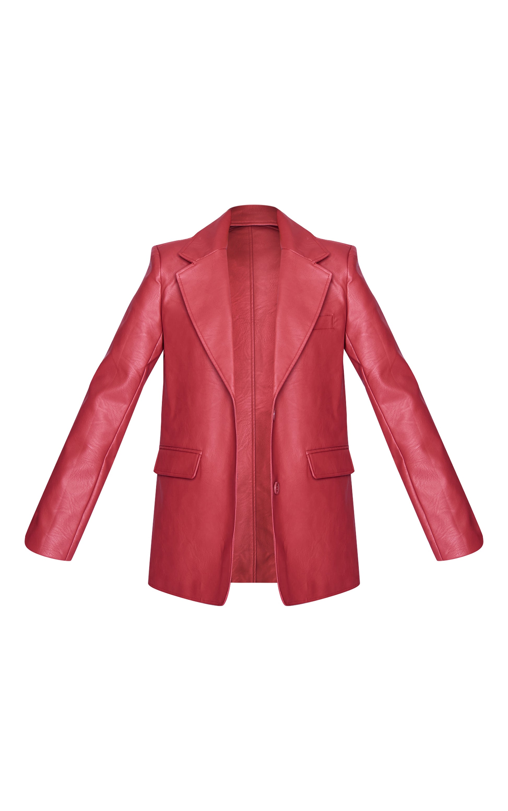 Cherry Red Textured Faux Leather Blazer