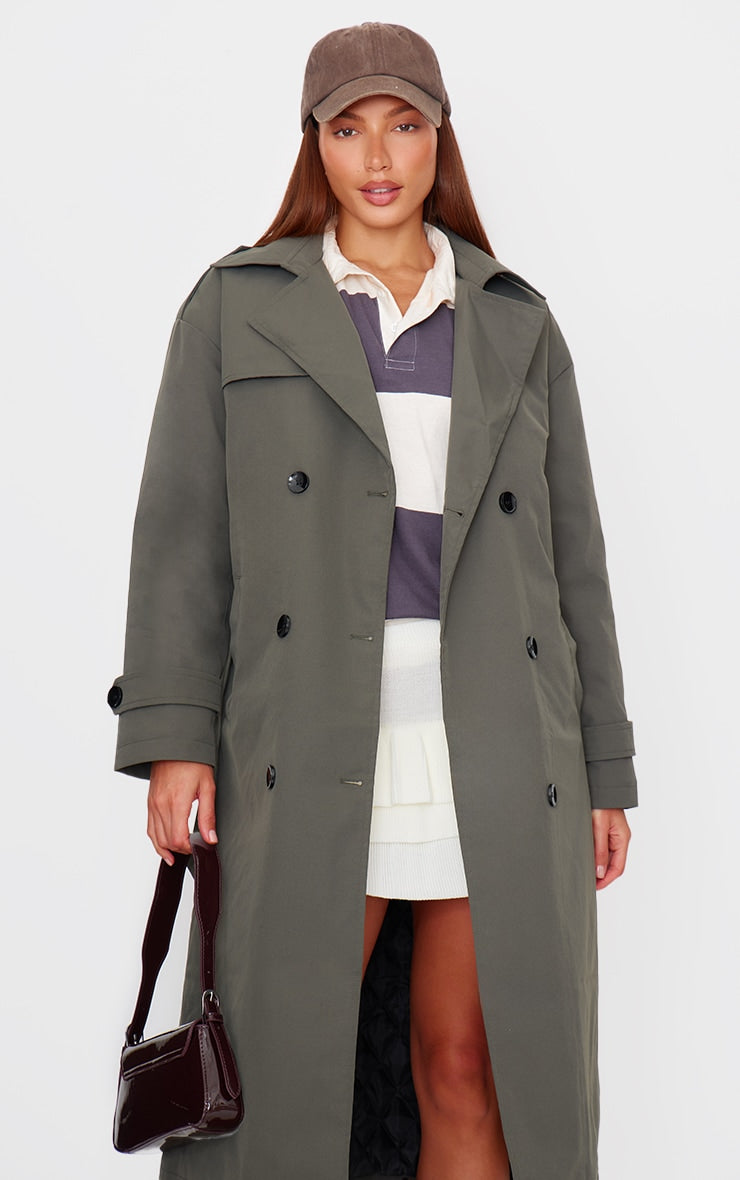 Khaki Woven Quilted Lining Trench Coat