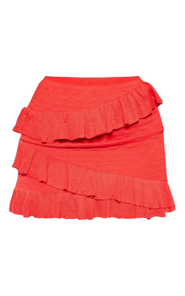 Plus Red Bubble Knit Frill Detail Mini Skirt