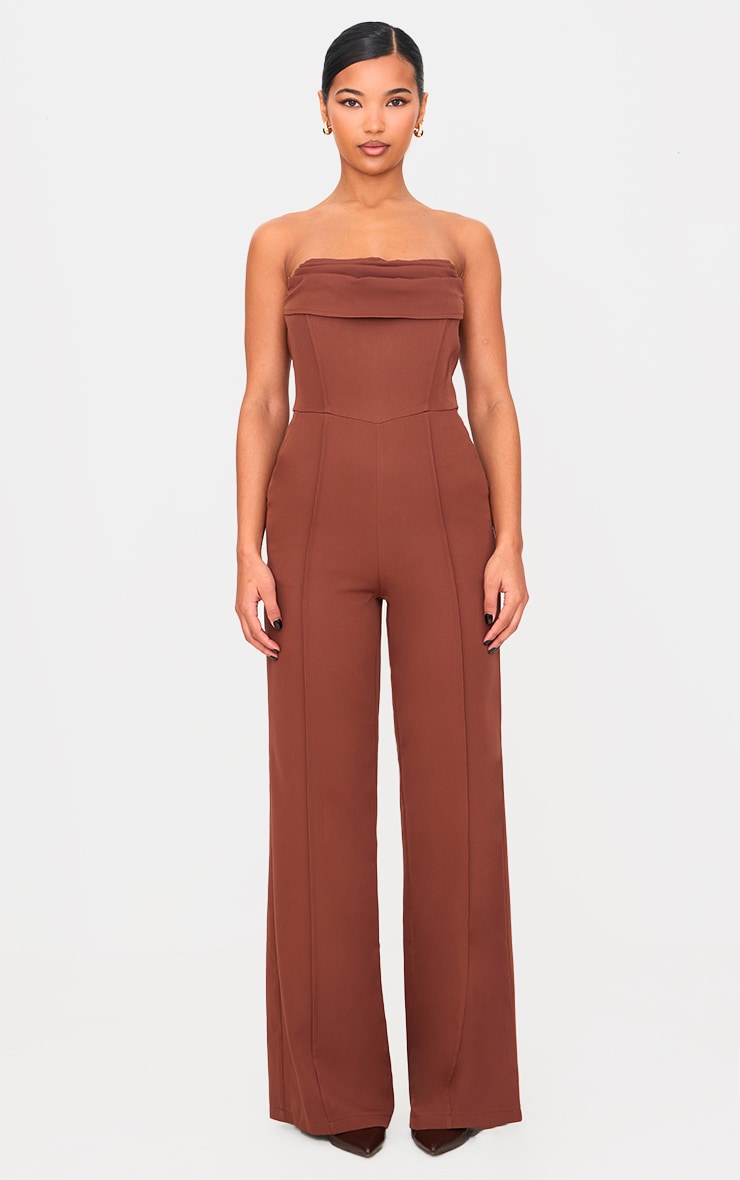 Burgundy Bandeau Cowl Neck Pocket Detailed Jumpsuit