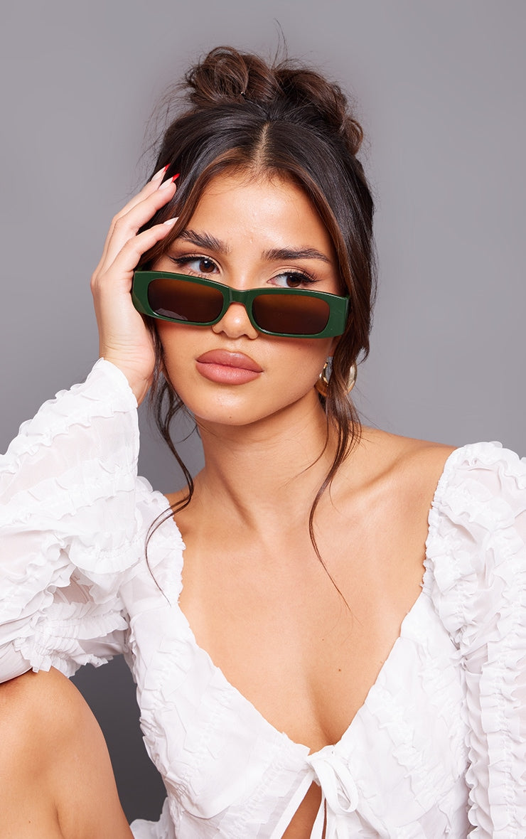 Green Chunky Arm Slim Squared Sunglasses