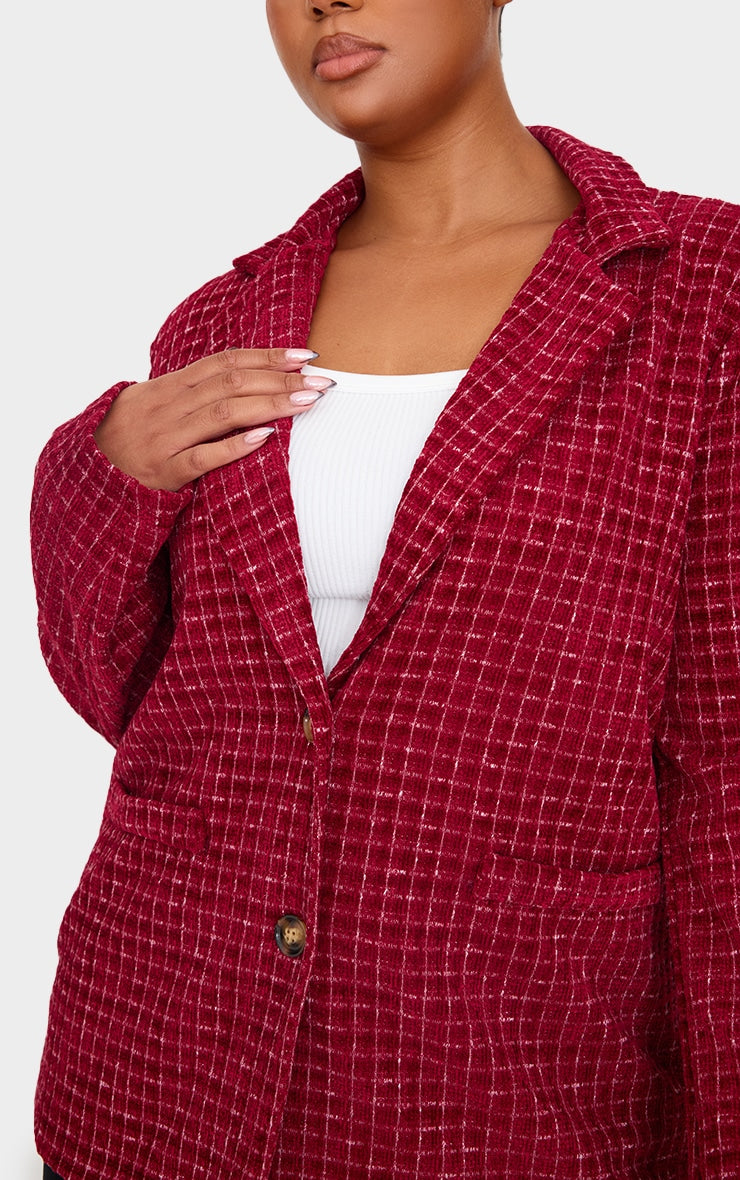 Plus Burgundy Boucle Check Blazer