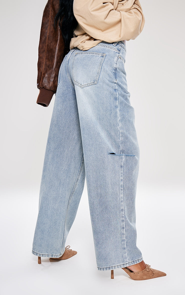 Ice Blue Split Cut Out Denim Boyfriend Jeans