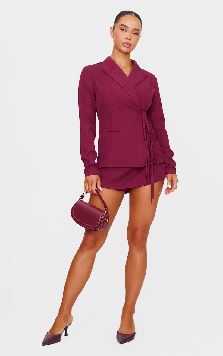 Burgundy Premium Tailored Woven Wrap Front Playsuit