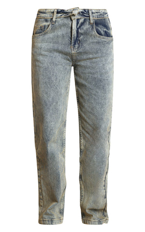 Light Blue Wash Foldover Waistband Denim Jeans