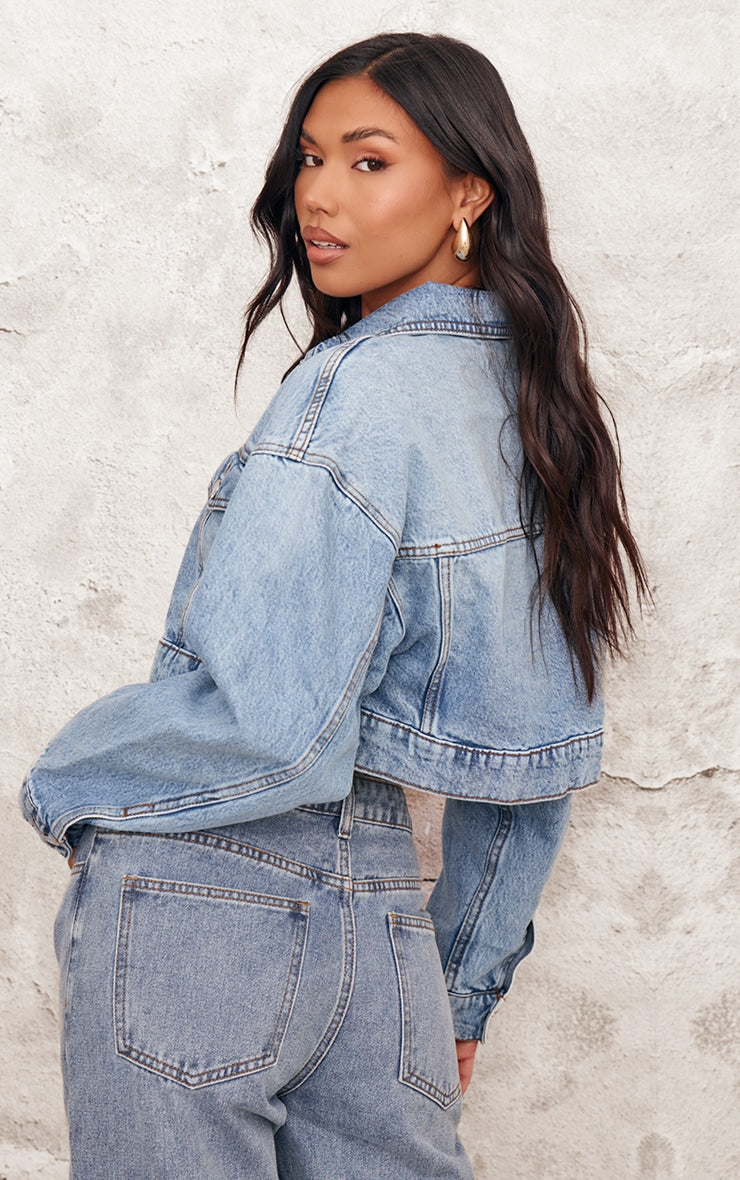 Mid Blue Wash Classic Cropped Denim Jacket