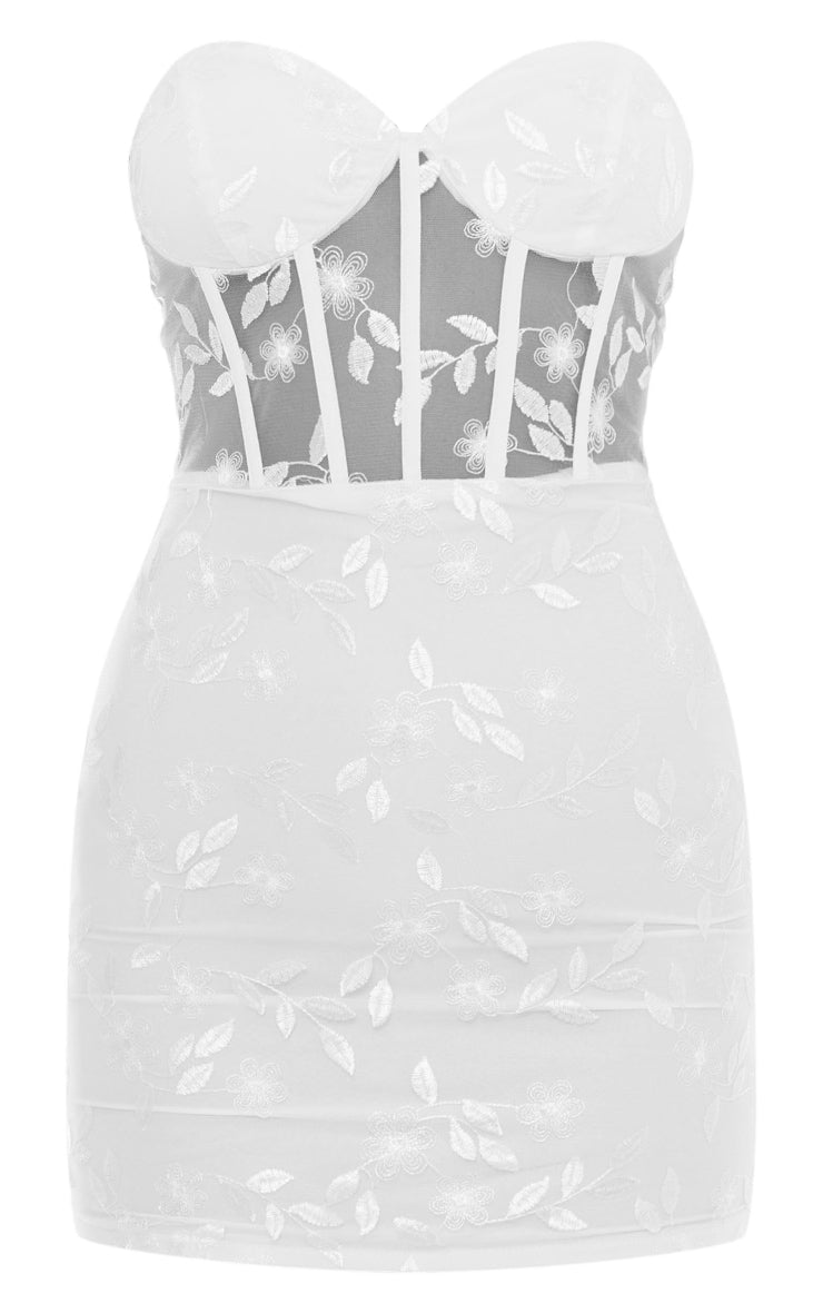 White Floral Mesh Overlay Corset Mini Dress