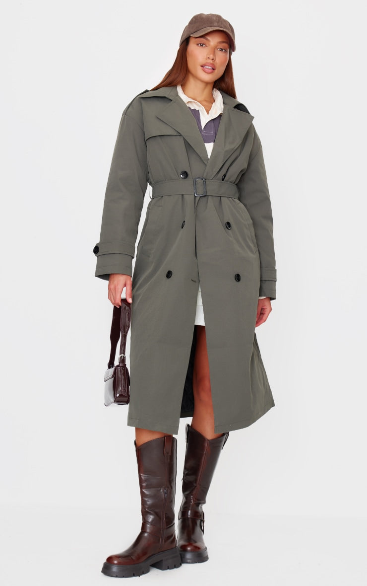 Khaki Woven Quilted Lining Trench Coat