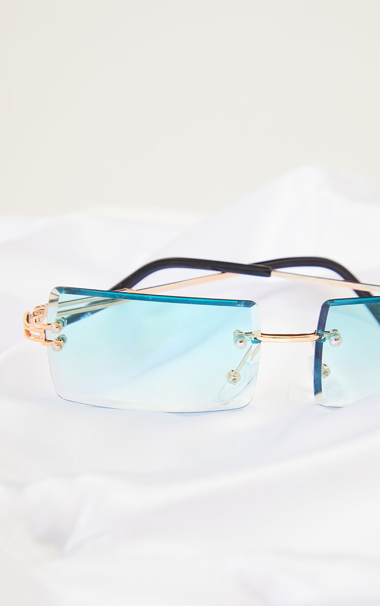 Light Green Lens Square Frameless Sunglasses