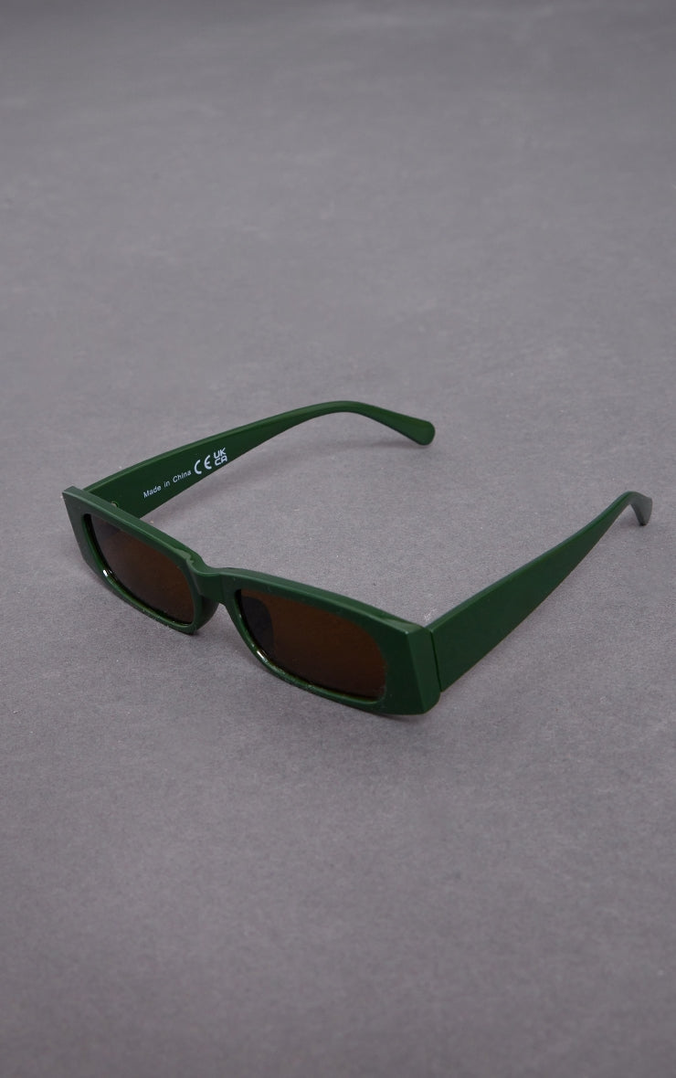 Green Chunky Arm Slim Squared Sunglasses