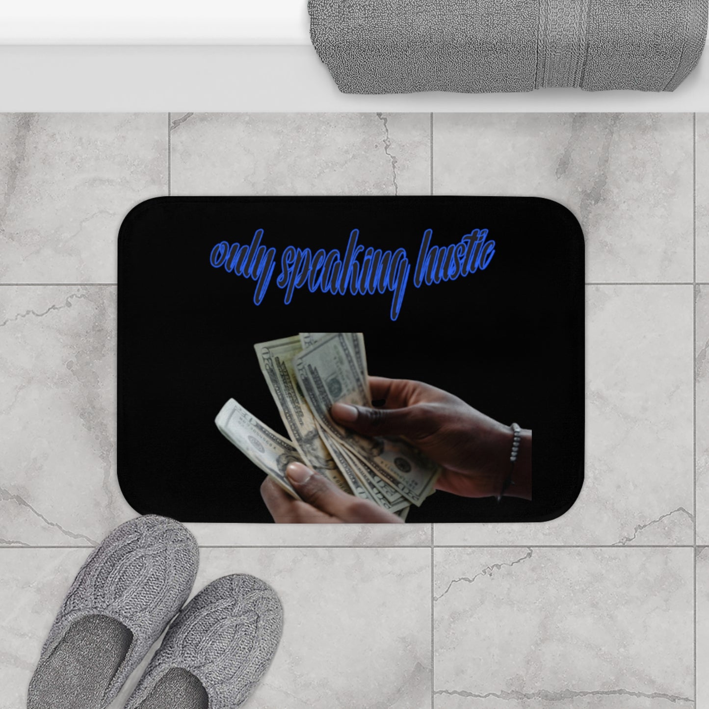 Only speaking Hustle Bath Mat