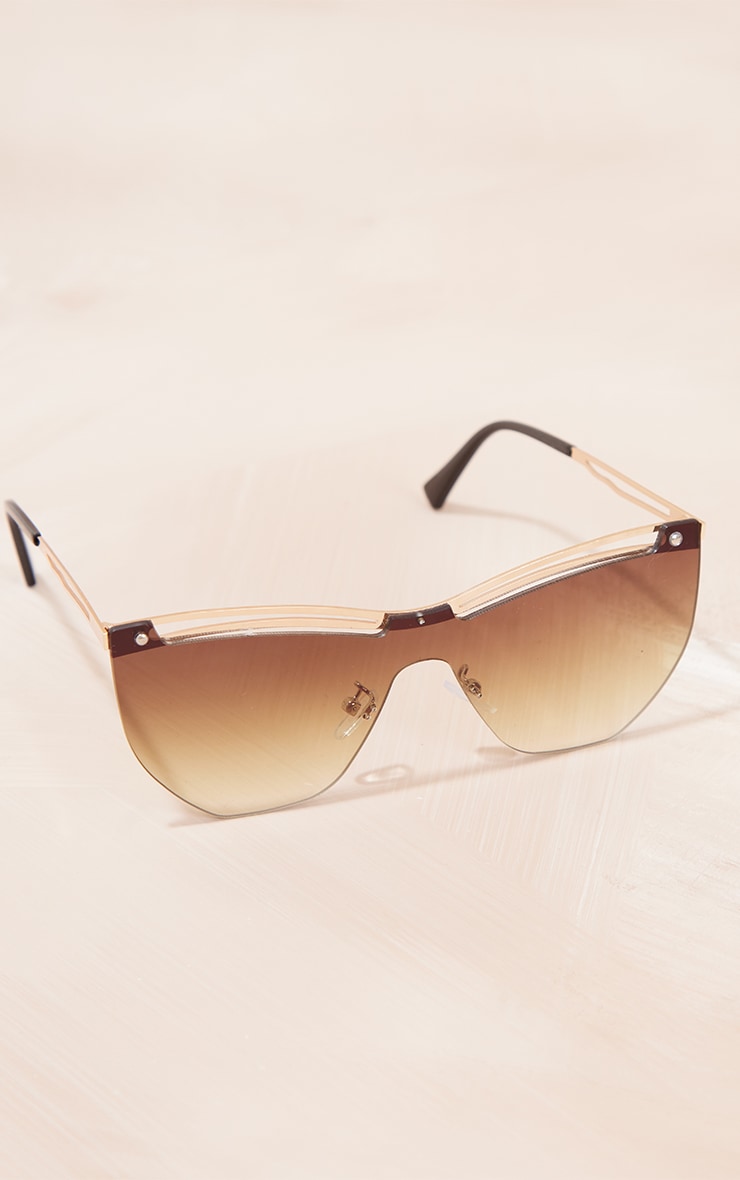 Brown Gold Top Framed Cat Eye Sunglasses