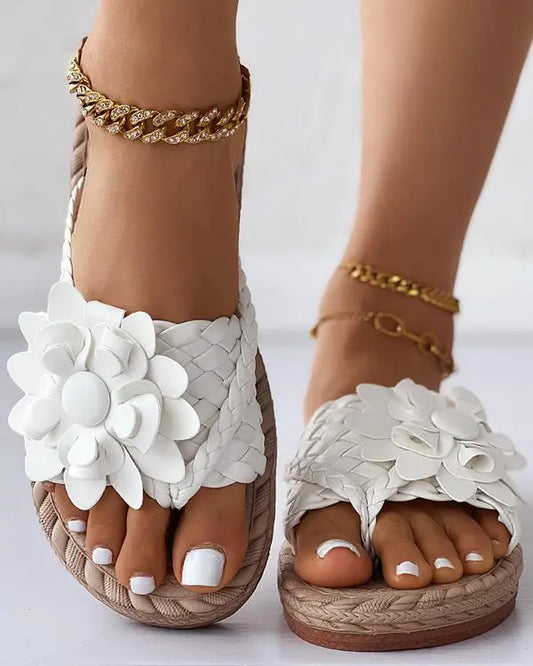 Braided Floral Pattern Toe Post Beach Flip Flops