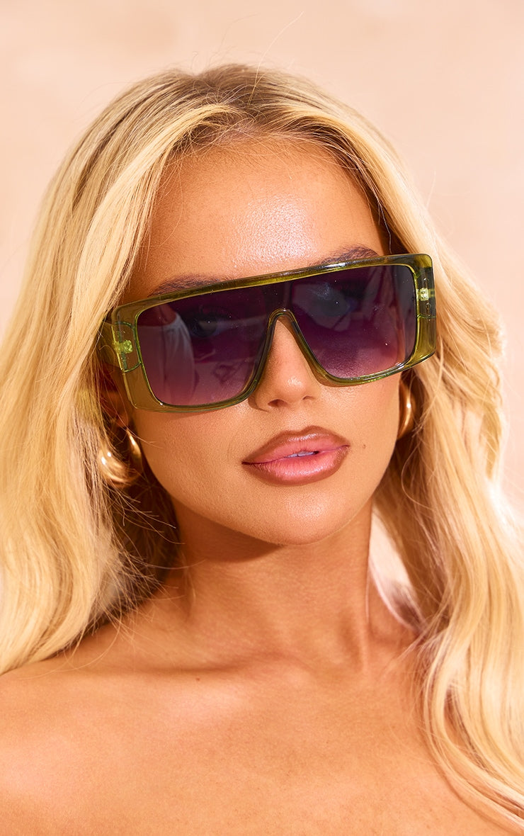 Green Clear Chunky Frame Visor Sunglasses