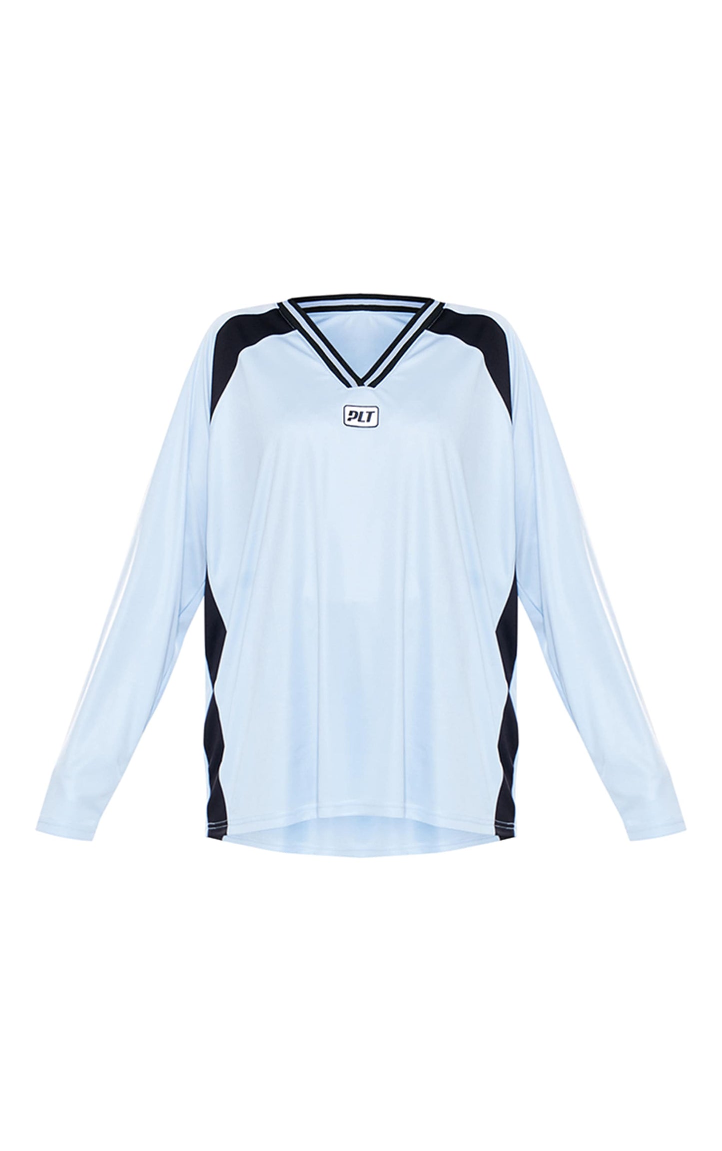 PRETTYLITTLETHING Baby Blue Studio Mode Long Sleeve Football Shirt